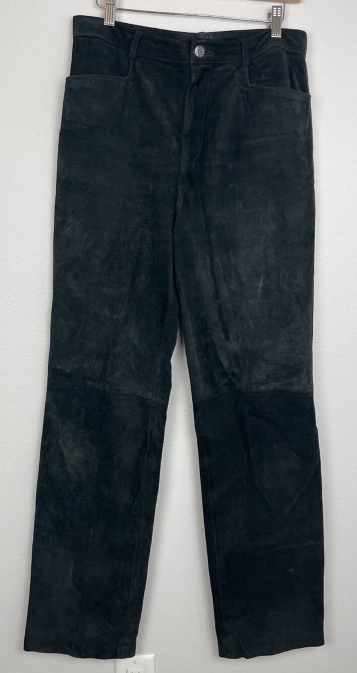 DKNY Classic High-Waisted 90s-Y2K Black Suede Leather Boot Cut Pants Size 12